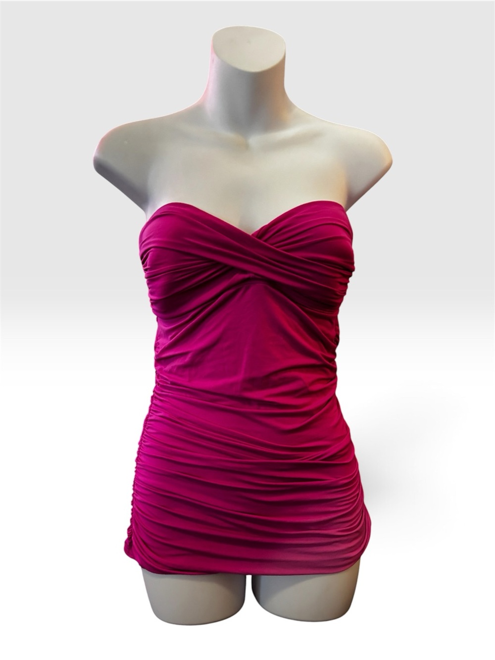 super cute strapless tie back y2k ruched pink swim top